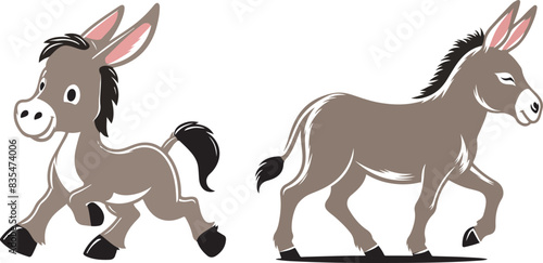 donkey cartoon Silhouette on White Background . ANIMALS, VECTOR.