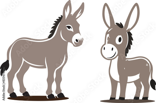 donkey cartoon Silhouette on White Background . ANIMALS, VECTOR.