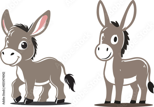 donkey cartoon Silhouette on White Background . ANIMALS, VECTOR.