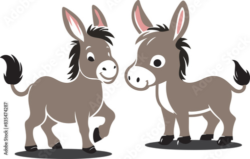 donkey cartoon Silhouette on White Background . ANIMALS, VECTOR.
