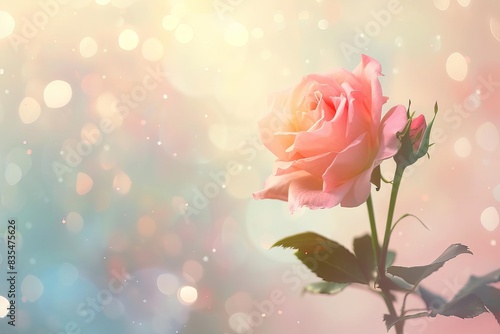delicate pink rose on soft blurred background romantic floral banner mockup