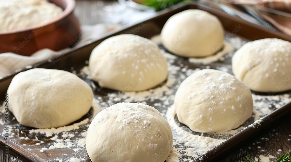 ball dough on the tray in nice arrangement. Generative Ai ball dough on the tray in nice arrangement. Generative Ai