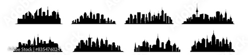 City silhouettes set, pack of vector silhouette design, isolated background