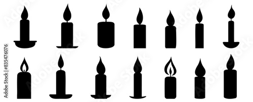Candle silhouettes set, pack of vector silhouette design, isolated background