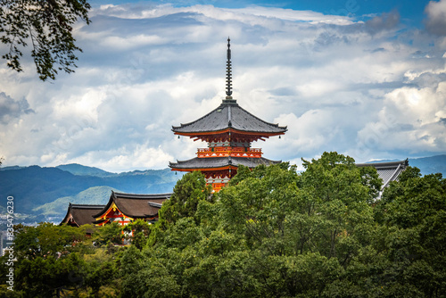 kiyomizu-dera temple, kiyomizu, kyoto, japan, vermilion, red, bright, temple