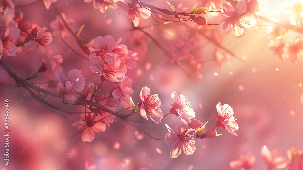 A serene nature background featuring a blossoming branch of pink sakura flowers, symbolizing renewal and beauty A serene nature background featuring a blossoming branch of pink sakura flowers, symbolizing renewal and beauty