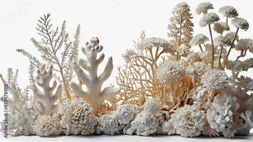 a piece of gray toned garden walls made of coral plants and flowers, cut out.  photo