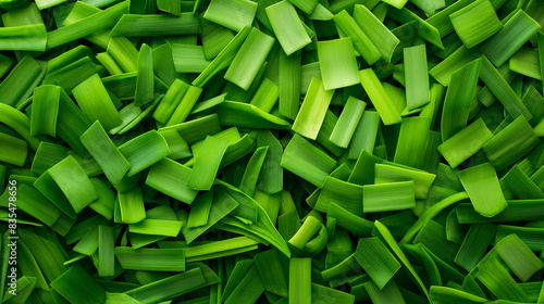 Padrão de cebola verde, fundo de textura de pilha de cebolinha fresca, banner de alho-poró verde, pedaços de cebolinha photo