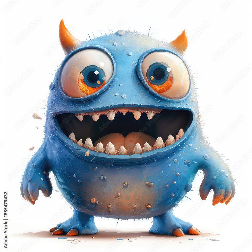 Character Design: Funny Cute Cartoon Monster with Big Eyes and Open Mouth Character Design: Funny Cute Cartoon Monster with Big Eyes and Open Mouth