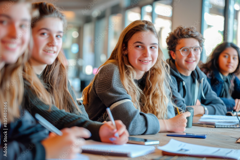 Group of college students studying in a classroom taking notes while sitting at their desks during a lesson. Group of multinational university students conducting research Group of college students studying in a classroom taking notes while sitting at their desks during a lesson. Group of multinational university students conducting research