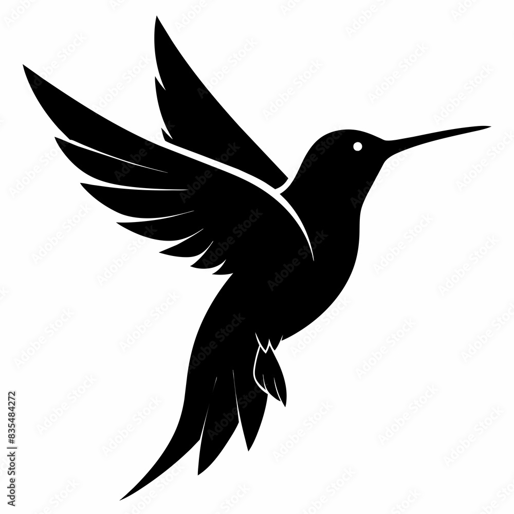 Obraz premium Hummingbird Flying Silhouette on White Background: Stunning Nature Art
