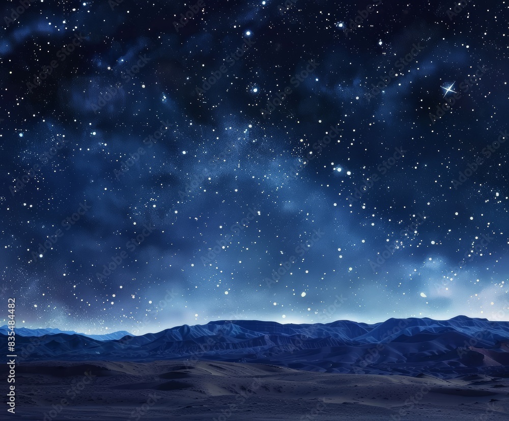 Starry night sky over desert landscape Starry night sky over desert landscape