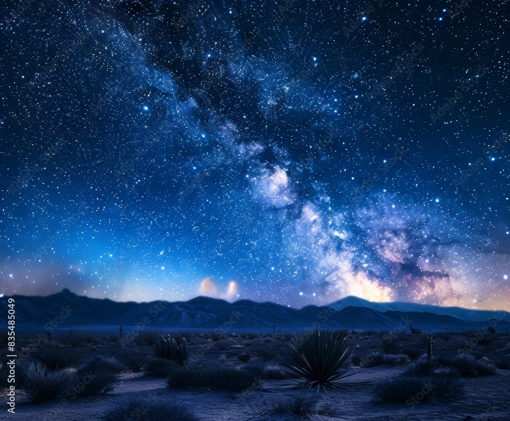 Starry night sky over desert landscape Starry night sky over desert landscape