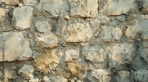 A wall with a wall stone made of beton particles with a beige top ground