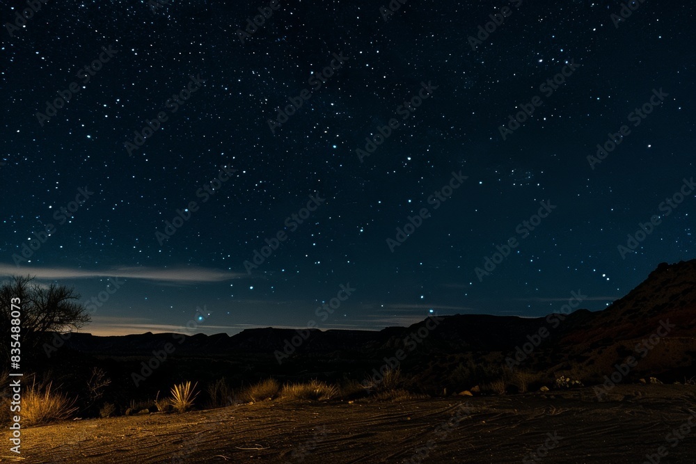 Starry night sky over desert landscape Starry night sky over desert landscape