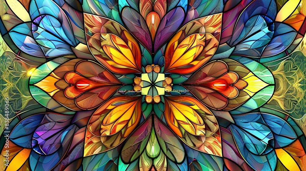 Stained glass floral. Stained glass style with abstract flowers, leaves and curls abstract background Stained glass floral. Stained glass style with abstract flowers, leaves and curls abstract background