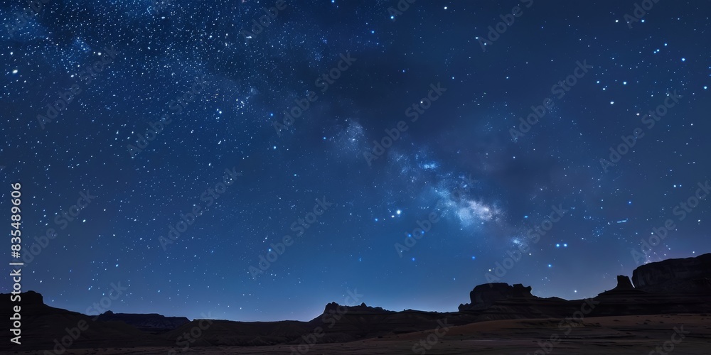 Starry night sky over desert landscape Starry night sky over desert landscape