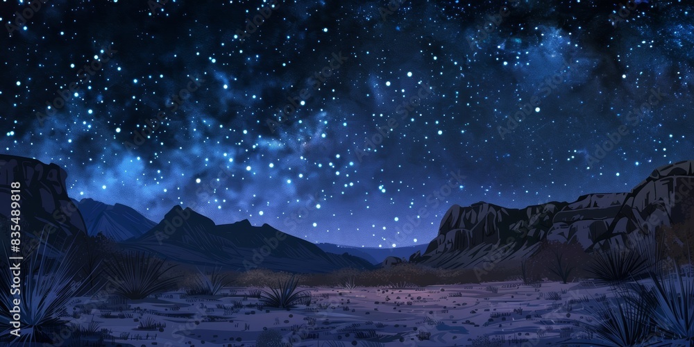 Starry night sky over desert landscape Starry night sky over desert landscape