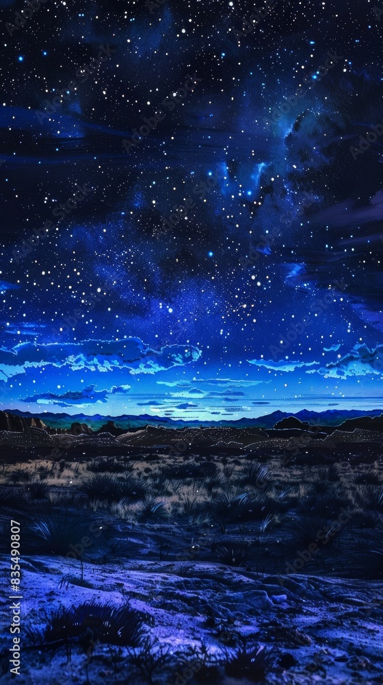 Starry night sky over desert landscape Starry night sky over desert landscape