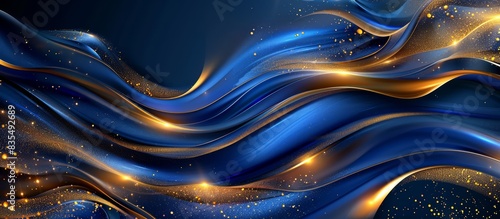 Elegant blue and gold abstract waves with dynamic motion photo