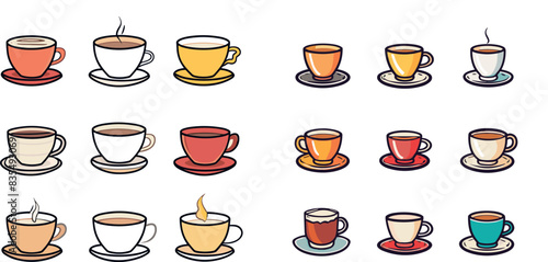 Collection set of coffee types of cup, Black coffee, cappuccino, latte, espresso, macchiatto, mocha photo