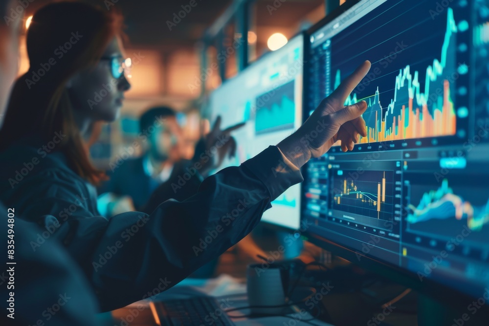A group of brokers analyzing the performance of the stock market on their mobile devices A group of brokers analyzing the performance of the stock market on their mobile devices