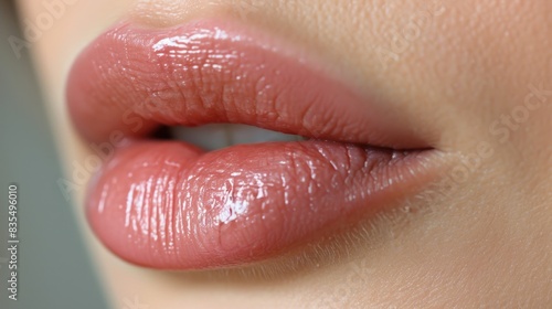 A close-up shot of a person's lips with a noticeable lipstick stain