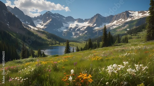 a peaceful alpine meadow in spring photo