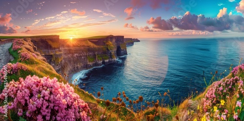 Cliffs of Moher at sunset, County Clare, Munster province, Republic of Ireland, Europe. photo