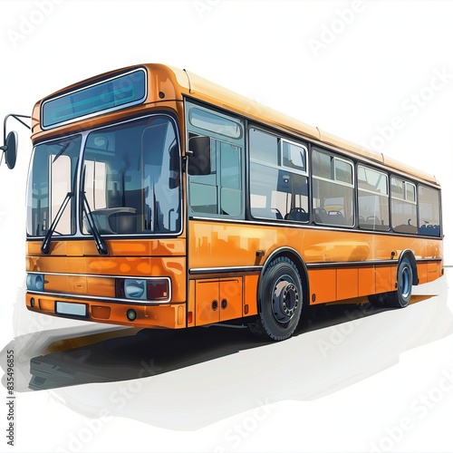 Illustration of Orange City Bus on White Background