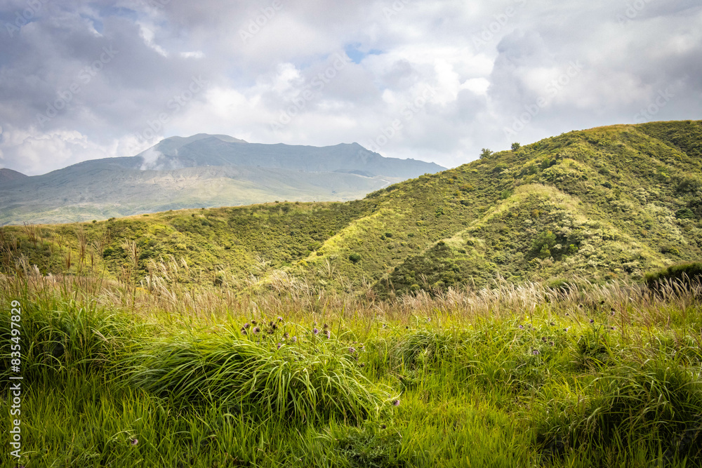 Naklejka premium Mount Eboshi, Eboshidake Near Mount Aso, Kyushu, volcano, caldera, mountains, hike, trekking