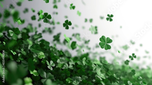 A cluster of green shamrock leaves suspended in mid-air, ideal for St