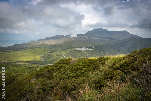 view from Mount Eboshi, Eboshidake Near Mount Aso, Kyushu, volcano, caldera, mountains, hike, trekking photo