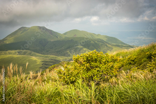 view from Mount Eboshi, Eboshidake Near Mount Aso, Kyushu, volcano, caldera, mountains, hike, trekking photo