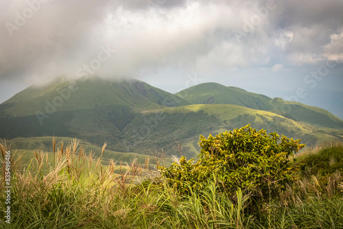 view from Mount Eboshi, Eboshidake Near Mount Aso, Kyushu, volcano, caldera, mountains, hike, trekking photo