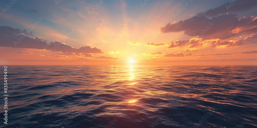 Fototapeta premium A serene image of the sunset over the ocean with a calm atmosphere