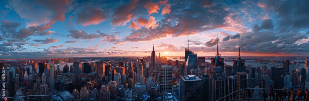 Fototapeta premium Sunset skyline panorama over Manhattan, New York City, USA
