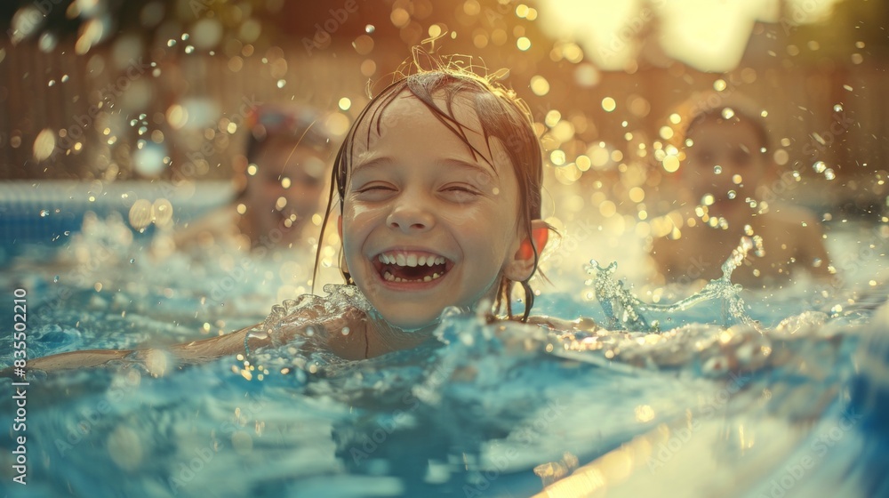 Portrait of smiling childern having fun in swimming pool Portrait of smiling childern having fun in swimming pool