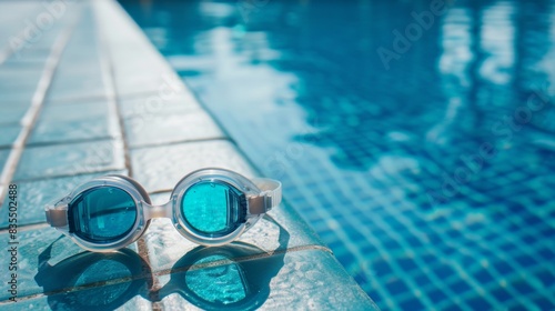 Swimming goggle by swimming pool