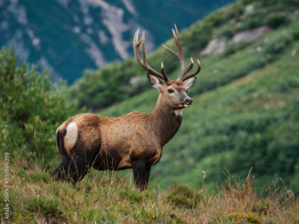 Wild Beauty of Scotland: A Regal Deer with Impressive Antlers Grazing in the Snow-Capped Mountains Wild Beauty of Scotland: A Regal Deer with Impressive Antlers Grazing in the Snow-Capped Mountains