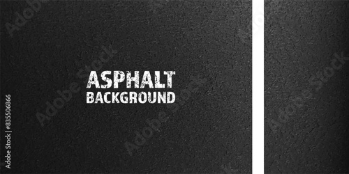 Asphalt road with white lane marking, concrete highway surface, texture. Street traffic line, road dividing strip. Pattern with grainy structure, grunge stone background. Vector illustration