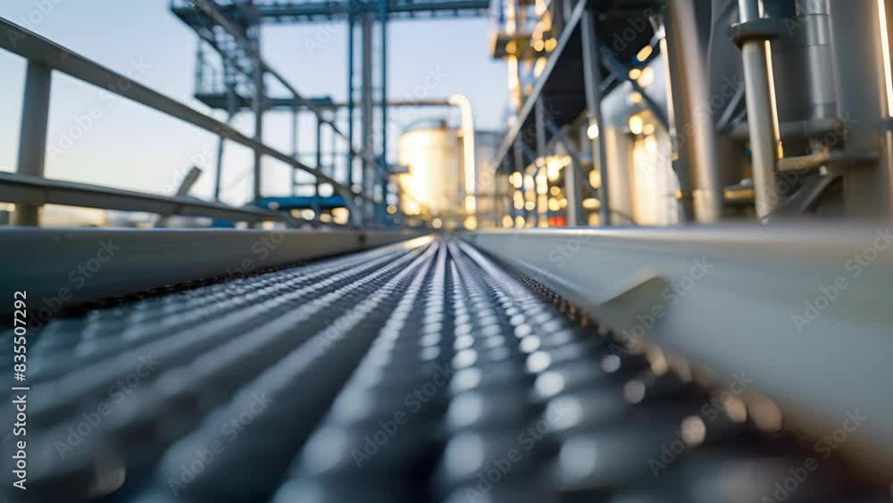 A conveyor belt system transporting captured CO2 to storage tanks with safety measures in place to prevent leaks. A conveyor belt system transporting captured CO2 to storage tanks with safety measures in place to prevent leaks.