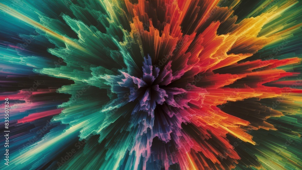 Fototapeta premium digital painting featuring a multicolored, abstract background with bursts of vibrant colors. The colors dance and blend together in a mesmerizing, dreamlike pattern