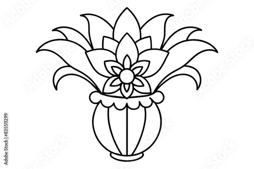 whimsical line art looking flowers in vases vector illustration 