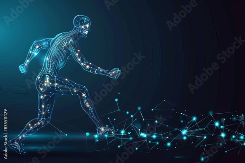 futuristic medical technology man running with skeletal xray orthopedic care illustration