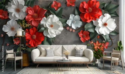 Fototapeta Naklejka Na Ścianę i Meble -  3D wallpaper for home interior classic decorations background Flowers Classic, illustration