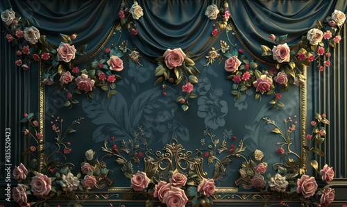 Fototapeta Naklejka Na Ścianę i Meble -  3D wallpaper for home interior classic decorations background Flowers Classic, illustration