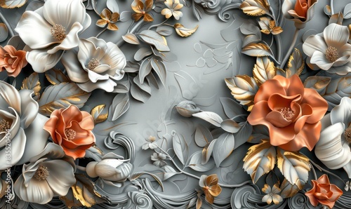 Fototapeta Naklejka Na Ścianę i Meble -  3D wallpaper for home interior classic decorations background Flowers Classic, illustration