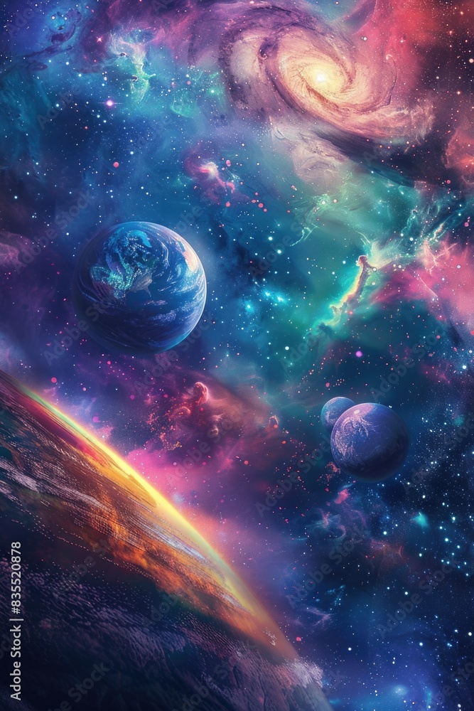 Fototapeta premium Space Scene with Planets and Stars