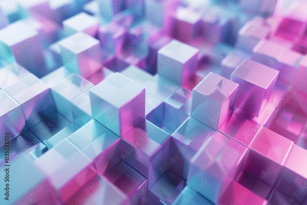 Pink and Blue Cubes in a Room Pink and Blue Cubes in a Room